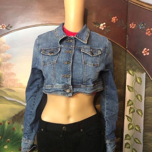 Cropped Blue Jean Jacket Sz M - Picture 4 of 9
